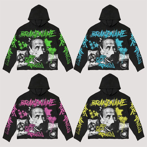 Sweat à capuche en molleton de coton 350 Gsm de haute qualité pour hommes Logo personnalisé brodé surdimensionné à manches longues doublé couleur noire - Product Image 2