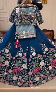 Élégant Satin Soie Lehenga Choli Broderie Paillettes Travail À La Mode Indien Pakistanais Collection D'été Y Compris Cancan Toile - Product Image 2