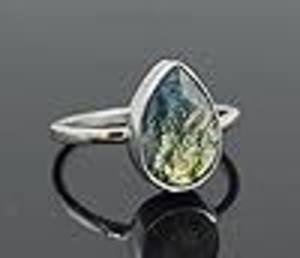 Anillo de Ágata Musgo Pera Hecho a Mano, Plata de Ley 925, Joyería Boho, Elegante Regalo para Mujer, Anillo de Piedra Preciosa Única - Product Image 4