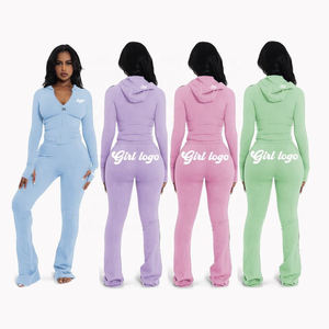 Chándal deportivo personalizado de alta calidad de 2 piezas para mujer, conjunto de entrenamiento de gimnasio con cremallera de peso pesado OEM - Product Image 5