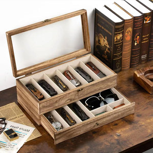 Tùy Chỉnh 8-Pocket Dao Trường Hợp Hộp Lưu Trữ Top Glass Cửa Sổ Hiển Thị Bóng Gỗ Stash Hộp Cho Dao Bộ Sưu Tập - Product Image 5