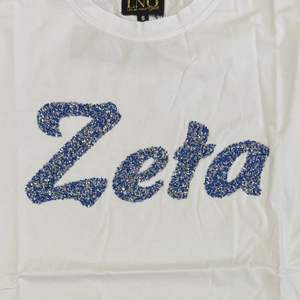 Top bianco Zeta Blue diamantato da donna 100 in cotone con paillettes lettere greche da Sorority abbigliamento Zeta Phi Beta Tee di moda classica - Product Image 2