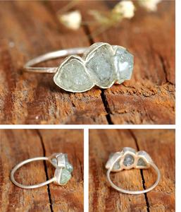 Anillo de tres piedras de alta calidad para mujer, Plata de Ley 925, piedra preciosa aguamarina sin cortar Natural, diseño elegante, compromiso, boda - Product Image 4