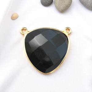 DIY Double Bail Trillion Faceted Black <b>Onyx</b> Gemstone Gold Plated Charm Pendant <b>Necklace</b> Wholesale - Product Image 1