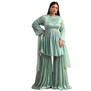 Conjunto de Kurta Sharara bordado azul polvo con Dupatta para fiesta boda recepción festiva ocasión étnica india - Product Image 1