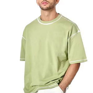 260 Gsm 100% algodón contraste puntadas camisetas personalizado toalla bordado manga corta Camiseta hombro caído cuello redondo Camiseta - Product Image 1