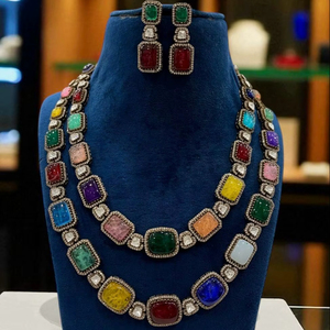 Tendance style victorien double ligne Kundan et grandes pierres de couleur collier maharani style Navratan au prix de gros - Product Image 1
