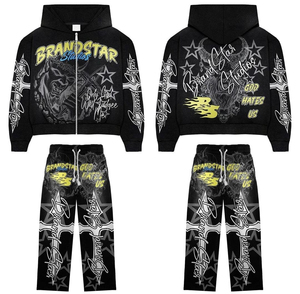 Conjuntos Deportivos de Pantalones y Sudaderas con Capucha y Cremallera para Hombre, Impresión Personalizada 2024, Transpirables, 100% Algodón, Corte Ajustado, Tallas Grandes, Ecológicos, para Invierno - Product Image 1