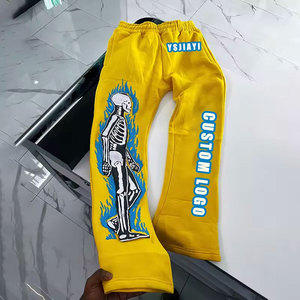 Pantalones Acampanados para Hombre con Logotipo Personalizado, Estampado de Esqueleto, Cintura Elástica, Estilo Urbano, Pantalones Deportivos de Poliéster Naranja y Negro - Product Image 3