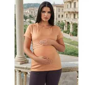 เสื้อคอวีแขนสามส่วนระบายอากาศระบายอากาศได้ดีสำหรับคุณแม่เสื้อครึ่งแขนสำหรับฤดูร้อนสีส้มสไตล์ลำลอง - Product Image 1