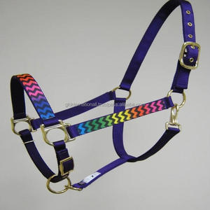 Cinta de diseño Multicolor cosida de nailon, caballo, cuello halter en tres colores variados con hardware de latón pesado y corona ajustable - Product Image 5