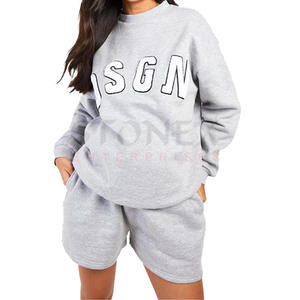 Cotton Women Custom Training Jogging Wear 2 Piece Set Sportswear Oversized Crewneck Shorts Tracksuits Jogger Set - Product Image 1