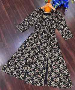 ชุดสวมใส่ช่วงเทศกาล-ผ้าไหม georgette พร้อมที่จะสวมใส่ชุดชาติพันธุ์ที่มีการเย็บปักถักร้อย Chinon และงานลำดับ - Product Image 3