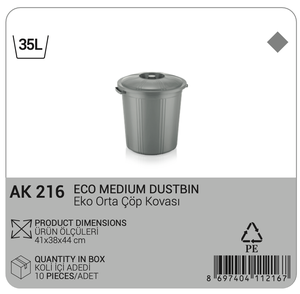 Poubelle en plastique gris de grande taille 35L, robuste, écologique, avec couvercle, pour usage extérieur, bureau, maison, gestion des déchets, recyclage sain - Product Image 6