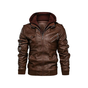 Veste en cuir décontractée à fermeture éclair de couleur unie pour hommes Vestes en cuir - Product Image 5
