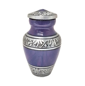 Urne florale gravée argent violet royal en aluminium en métal à vendre urnes funéraires modernes en métal de la meilleure qualité - Product Image 1