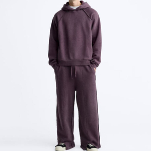 Haut classique hommes surdimensionné pull col rond violet survêtements personnalisé lavé à l'acide à capuche et pantalon ensemble hommes survêtements - Product Image 1