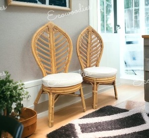 Silla de mimbre estilo hoja de loto hecha a mano diseño Floral elegante asiento de bambú o sala de estar Vintage Relax Chairr - Product Image 2