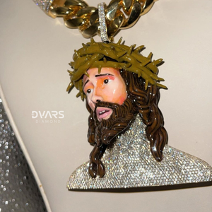 Pendentif Religieux Chrétien Personnalisé en Argent Sterling Plaqué Rhodium/Or, Entièrement Sertie de Moissanite 3D en Forme de Visage de Jésus, Style Hip Hop de Luxe - Product Image 4