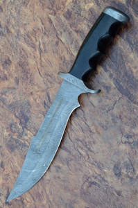 Custom Handmade Damascus Steel Hunting Bowie Knife with Horn Handle and <b>Leather</b> Sheath OEM Support by Knives Maker. - Product Image 2