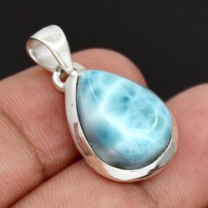 Colgante Solitario de Piedra Larimar, Chapado en Rodio y Oro, Plata de Ley 925, Joyería Moderna para Mujer, Unisex, Aniversario - Product Image 3