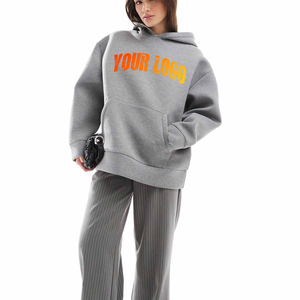 Sudadera con capucha extragrande de algodón 100% de alta calidad para mujer, sudadera en blanco de peso pesado transpirable con capucha gris personalizada - Product Image 1