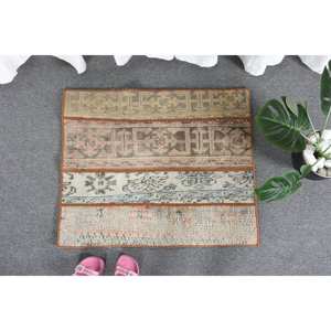 Élégant tapis turc vintage 2x2.5ft Beige et gris tissage plat en laine patchwork Design pour adolescent salon décor - Product Image 1