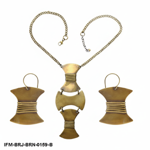 Handcrafted Brass Necklace & Earrings Set, Oxidized Metallic <b>Jewelry</b>, Vintage Style <b>Statement</b> Accessory For Woman - Product Image 1