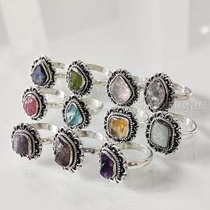 Anillo de Piedras Preciosas en Bruto para Mujer, Esmeralda Natural, Zafiro, Tanzanita, Herkimer, Joyería de Plata de Ley 925 - Product Image 1