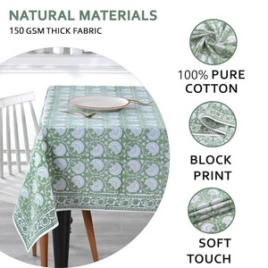 Mantel floral verde vintage, cubierta de algodón con estampado de bloque de mano, Lino de comedor rectangular indio, regalo bohemio para mamá o ella, cena - Product Image 2