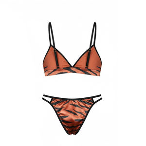 Комплект женского белья: прозрачный сетчатый бюстгальтер с длинными рукавами и стринги с тигровым принтом. Производство на заказ, клубная одежда, нижнее белье. - Product Image 2