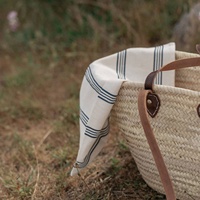 Sac fourre-tout de luxe fait main pour l'été, en feuille de palmier et paille, avec deux poignées, style bohème vintage, résistant à l'eau, ouvert