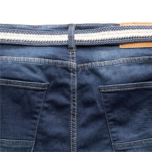Pantalones cortos casuales rectos de mezclilla azul de algodón 100% hechos a medida para hombres profesionales-Transferencia de calor de cintura media ecológica - Product Image 6