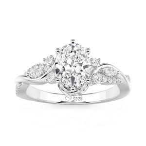 Anillo de Compromiso Jeulia Moissanite con Corte Ovalado en Forma de Hoja, Plata de Ley con Baño de Rodio, Estilo Vintage - Product Image 4