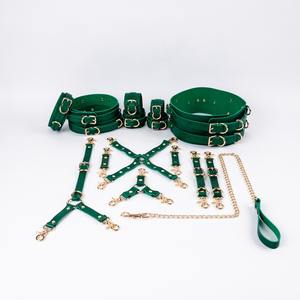 Ensemble de retenue BDSM 16 pièces Différentes couleurs et options de quincaillerie Ceinture de taille et poignets de cuisse BDSM-0020 en cuir de vachette véritable - Product Image 1