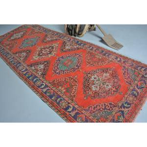 Alfombra turca vintage, diseño de retazos rojo y azul tradicional, área grande de 4,7x12,3 pies, pasillo Rectangular de látex de lana para habitaciones - Product Image 4