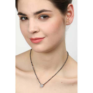 Collar Mangalsutra Geométrico Chapado en Oro sobre Plata, Cadena Étnica Religiosa con Cuentas, Diamantes y Perlas, Regalo para Esposas - Product Image 5