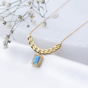 Diseño de forma rectangular turquesa CZ piedra brillante encanto collar turco hecho a mano colgante 925 joyería de plata - Product Image 4
