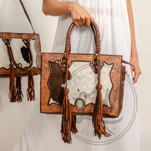 Bolso de mano de piel de vaca de estilo occidental, bolso de compras portátil hecho a mano con flecos coloridos, superventas de verano para mujer - Product Image 3