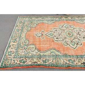 Alfombra turca Vintage 6,4X9,4 pies naranja verde Patchwork diseño lana látex tejido plano técnica sala de estar decoraciones pasillo - Product Image 2