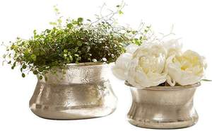 ACUBE INDUSTRIES Set 2 Vases au design moderne en aluminium coulé argent antique 15X26 cm Pot de fleur de mariage Utiliser des vases en métal en fer - Product Image 3