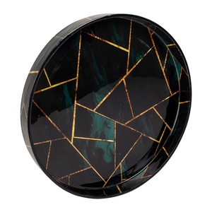 Decorative Enameled Metal <b>Serving</b> <b>Tray</b> With <b>Black</b> Powder Coating Finishing Emboss Design Round Shape Genuine Quality for <b>Serving</b> - Product Image 2