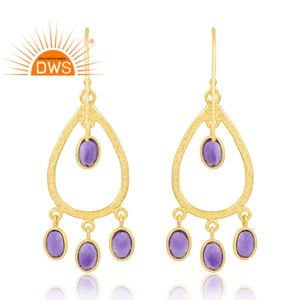 Venta caliente 925 Plata de Ley 18K Flash chapado en oro Natural amatista piedra preciosa colgante pendiente Demi joyería fina para mujeres - Product Image 2