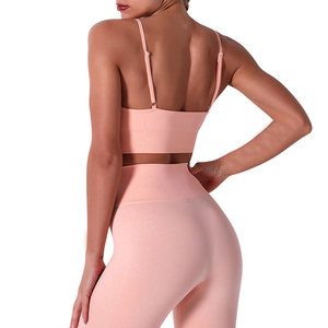 Camiseta sin mangas de verano y mallas, conjunto de 2 piezas de Yoga para mujer, conjunto de pantalones de cintura alta, venta al por mayor, traje de gimnasio de Color sólido para Yoga con costuras - Product Image 3