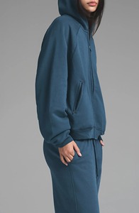 Sweat à capuche zippé en coton biologique tricoté délavé à la pierre, style streetwear tie-dye personnalisé, vente en gros, hiver, décontracté, pour femmes - Product Image 4