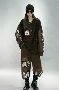 Robe de rue Y2K pour femme, fabriquée sur mesure, entièrement zippée, en tricot doublé, écologique, en molleton bouclé, effet vieilli, broderie de dessin animé - Product Image 4