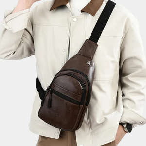 Bolso de pecho minimalista para hombre, bolso de hombro, cierre de cremallera de cuero sintético, 30 cm x 18 cm x 6 cm, impermeable, uso diario - Product Image 4