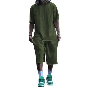 Costume 2 pièces T-shirts coton t-shirt et short ensembles été tenue décontracté haute rue Style respirant 100% coton hommes ensembles - Product Image 4