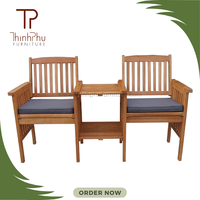 Banc double moderne en bois massif durable pour patio, jardin, parc, hôtel, maison, bar, villa, centre commercial, atelier, salle, salon