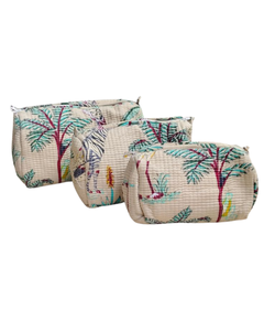 Sac de toilette matelassé en coton écologique, idéal pour les voyages, avec fermeture éclair |   Pochette légère, résistante à l'eau et réutilisable - Product Image 3